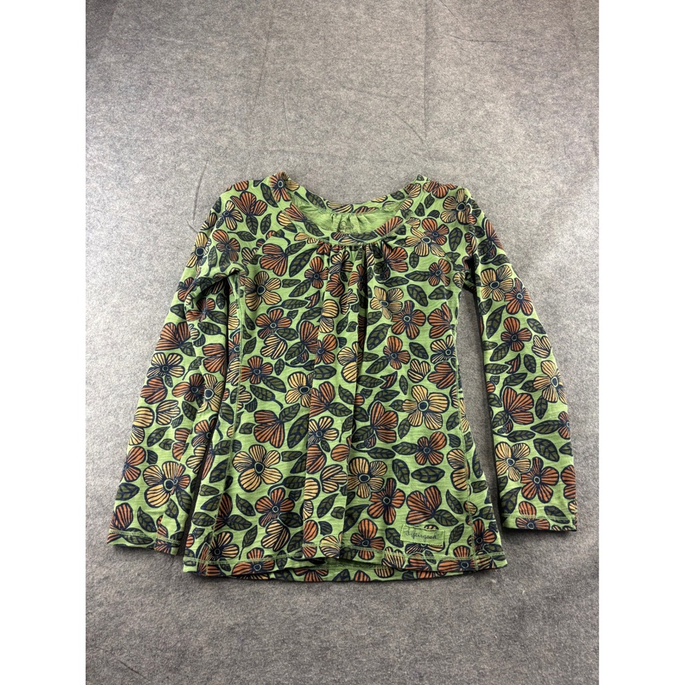 Life is Good Karma Womens S Green Floral Long Sleeve Pleated Slub Top y2k 00s